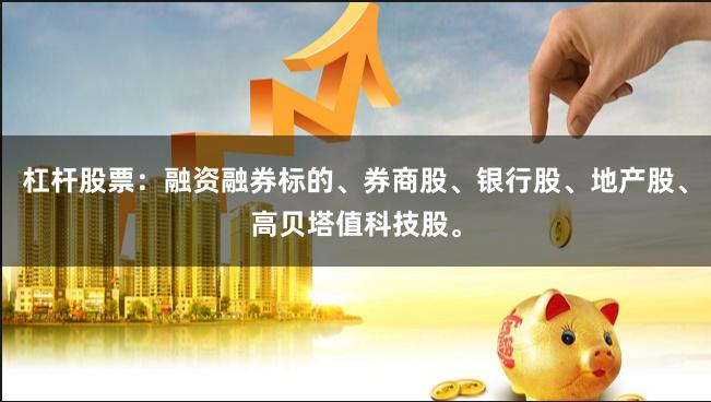 杠杆股票：融资融券标的、券商股、银行股、地产股、高贝塔值科技股。